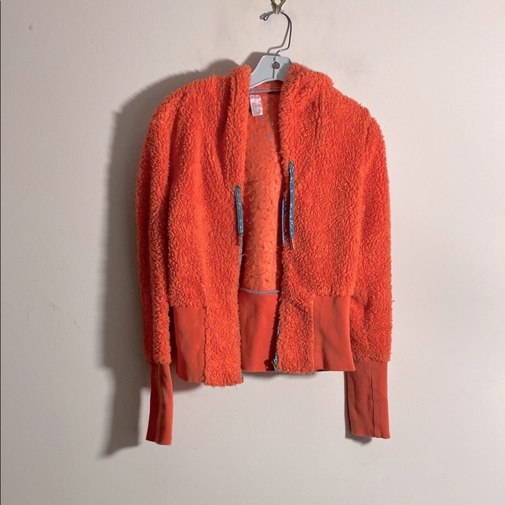 Vintage Free People Orange Teddy Fleece Hoodie Jacket